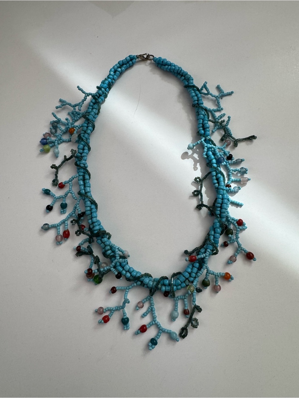 Vintage turquoise blue fringe-boho-statement necklace